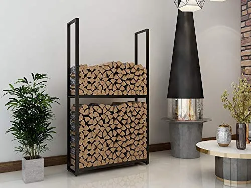 Montixx Kaminholzregal H100xB65xT25cm - Praktisches Kaminholzregal aus schwarzpulver-beschichtetem Metall, verstellbare Träger für flexible Holzlagerung, ideal für Innen- und geschützte Außenbereiche.