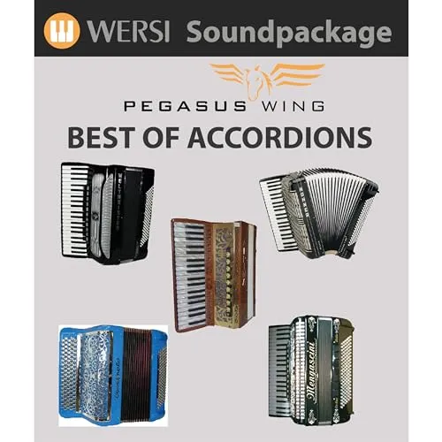 Wersi Pegasus Wing, Best of Accordions Orgel Software, Tango, Walzer, Volksmusik, Pop, Legendäre Akkordeon-Sounds, Realistischer Klang, Schaltbare Register, Sound-Pakete für neue Klangfarben