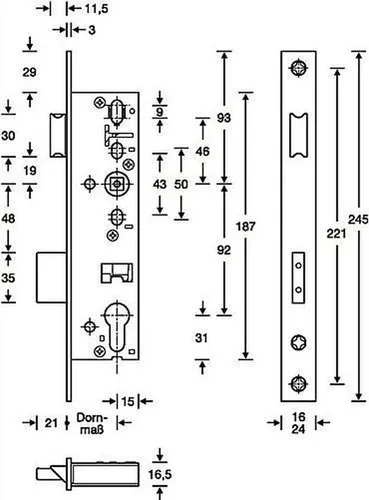 Panik-RR-Einsteckschloss DIN L/R 24/245/45/92 9mm Kl 3 von SSF