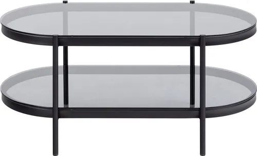 Couchtisch ACTONA GROUP, grau - Ovaler Tisch mit gehärteter Rauchglasplatte - Stylischer Couchtisch aus der Serie Bayern, mit ovaler Tischplatte aus gehärtetem Rauchglas und einer praktischen Ablage, ideal für modernes Wohnen.