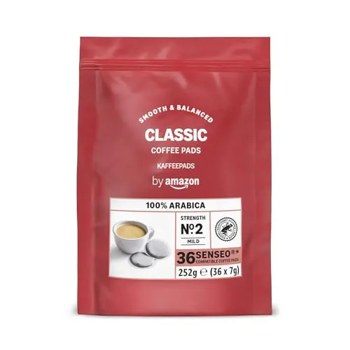 by Amazon Klassische Kaffeepads aus 100% Arabica, geeignet für Senseo-Maschinen, 36 Stück (1 Packung mit 36 Stück) – Rainforest Alliance-zertifiziert