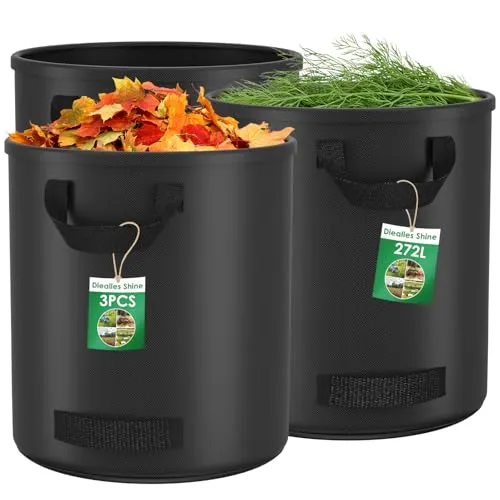 Diealles Shine 3X 272L Gartenabfallsack, Gartensack mit 4 Griffe, Selbststehend, Wasserdicht, Laubsack Haltbar Korrosionsbeständig für Gartenabfälle und Grünschnitt, Schwarz