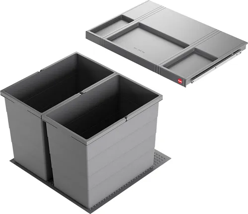 Hailo Allegro 3301671 Abfallsammler - Haushaltszubehör - Flexibler Einbau-Mülleimer für 60 cm Schrankauszug mit 2x 28 Liter Inneneimern und praktischer Antirutschmatte für sicheren Halt und zusätzliche Ablagefläche.
