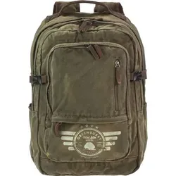 Greenburry Vintage Aviator Harvard Rucksack grün - Daypack aus robustem Canvas und Two-Tone Rindleder, ideal für Alltag und Reisen, mit Laptopfach und praktischem Zweiwege-Reißverschluss.