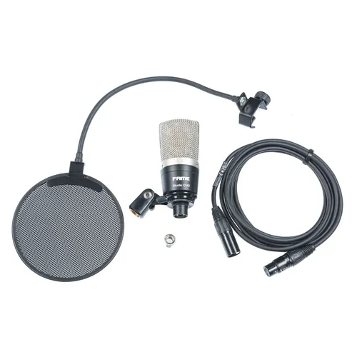 Fame Studio CM2 - Set mit Mikrofon und Zubehör - Professionelles Großmembran-Kondensatormikrofon für vielseitige Anwendungen, mit exzellenter Klangqualität und robustem Metallgehäuse. Inklusive Poppschutz und Mikrofonkabel für sofortigen Einsatz.