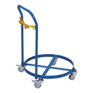 VARIOfit Transportroller SW-610.010 – Robuster Fassroller mit Bremse - Fassroller für 200 Liter Fässer, Tragkraft 250 kg, mit verschraubtem Schiebebügel und Textilspanngurt zur sicheren Ladungssicherung. Ideal für Lager und Transport.