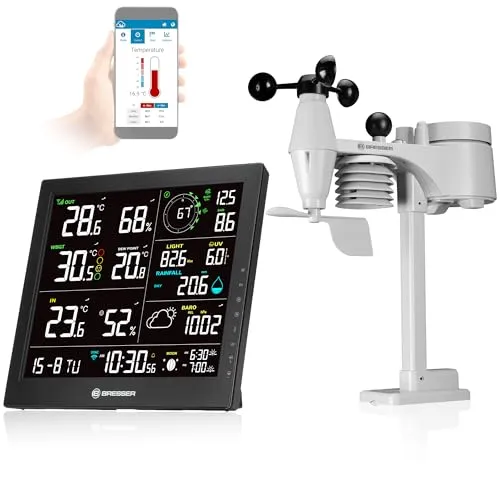 WLAN-Wetter-Center MeteoTemp JW 8 in 1 - Wetterstationen mit 10'-Display, 8-in-1-Außensensor, WLAN-Anbindung und Datenspeicherung für präzise Wettervorhersagen.
