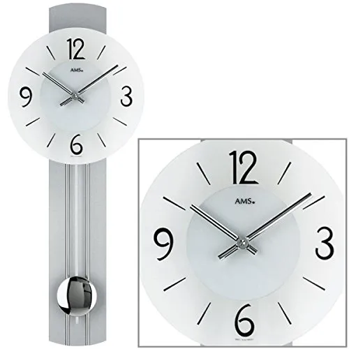 AMS Pendelwanduhr W7275 – Elegante Quarzuhr im Holzgehäuse - Wohnaccessoires mit stilvollem Design, Made in Germany. Diese silberfarbene Pendelwanduhr ist ideal für Esszimmer und Wohnzimmer und kombiniert Funktionalität mit einem ansprechenden Look.