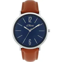 s.Oliver Herren Quarzuhr 2038386 - Armbanduhr für Herren, sportlich elegant mit Kunstlederarmband und 3 bar wasserdicht. Kommt in einer stilvollen Geschenkbox – ideal für besondere Anlässe.