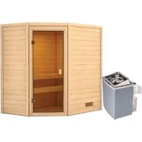 Woodfeeling Sauna Jella mit 9 kW Ofen und Glastür