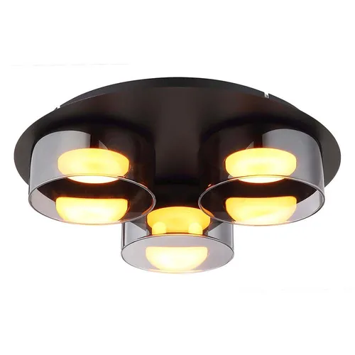 Moderne Deckenleuchte aus Aluminium und Glas – D 35 cm - Elegante Deckenlampe mit gebürstetem Aluminium und rauchfarbenem Glas, ideal für niedrige Decken. Inkl. 3x GX53 LED mit 1800K für warmes Licht und 20.000 Stunden Lebensdauer – perfekt für Wohnzimmer und Flur.