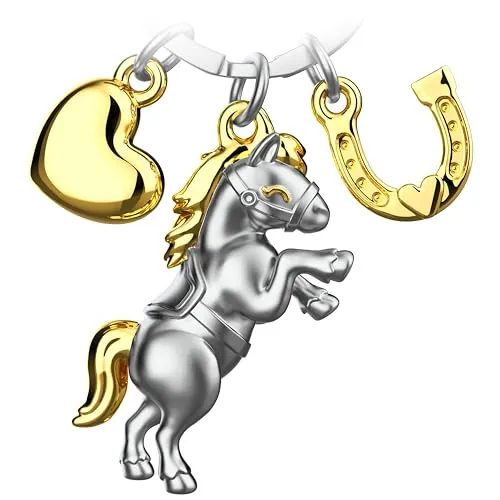FABACH Schlüsselanhänger Pferd Pony mit Herz und Hufeisen in gold von FABACH