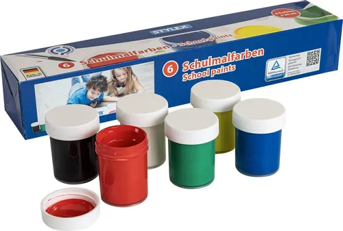 6er Schulmalfarben Farbkasten Sortiment Deckfarbe malfertige Schulmalfarben