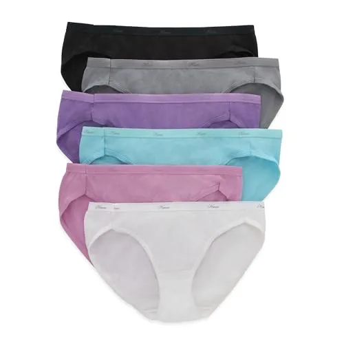 Hanes Damen-Bikini-Unterwäsche, feuchtigkeitsableitende Baumwolle, 6er-Pack (Farben können variieren), Einfarbig/Print-Mix, 9