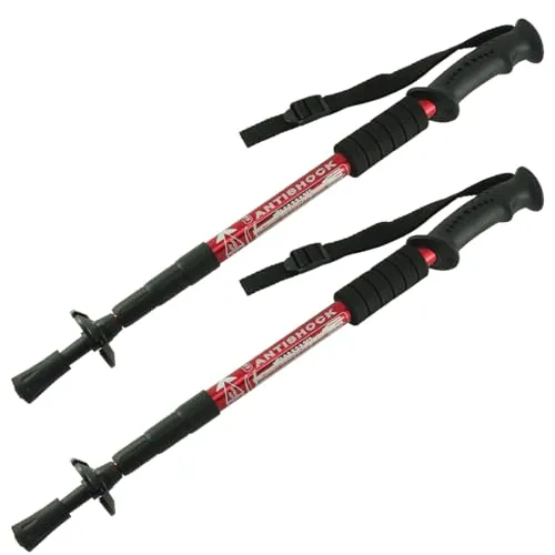 MidGard Teleskop Nordic Walking Stock, 50-110 cm höhenverstellbar, Antischock Dämpfung, Wanderstöcke Rot 1 STK.