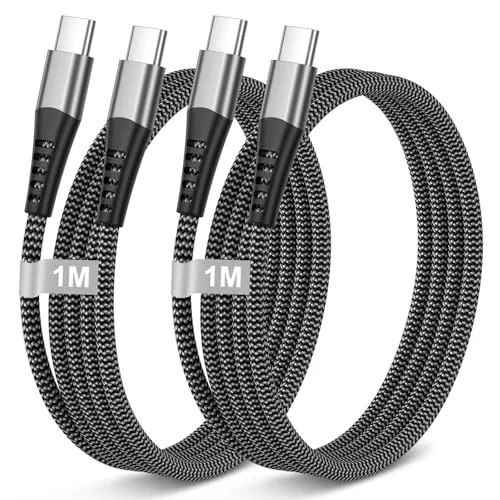 AINPOW 100W USB C auf USB C Kabel 1M 2Pack, Nylon PD 1M Schnellladekabel USB C Ladekabel USB C Kabel für Galaxy S25 S24 S23 S22 Ultra,iPhone 17 Air 15 16 Pro Max,iPad Pro,MacBook Pro/Air,Pixel