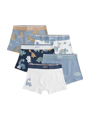NEXT Jungen Unterhosen 5er-Set Blue/Brown Dino 134-140 - Boxershorts für Jungen, praktisches 5er-Set mit trendigem Dino-Design, ideal für komfortable und stylische Alltagslooks.