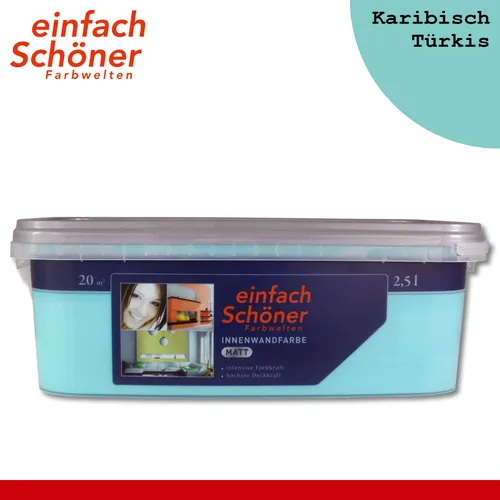 Wilckens einfach Schöner Farbwelten Innenwandfarbe matt Karibisch Türkis 2,5 l - Farben für den Innenbereich, spritzarm und mit höchster Deckkraft. Ideal für alle Zimmer, schnelle Trocknung in 2-3 Stunden.