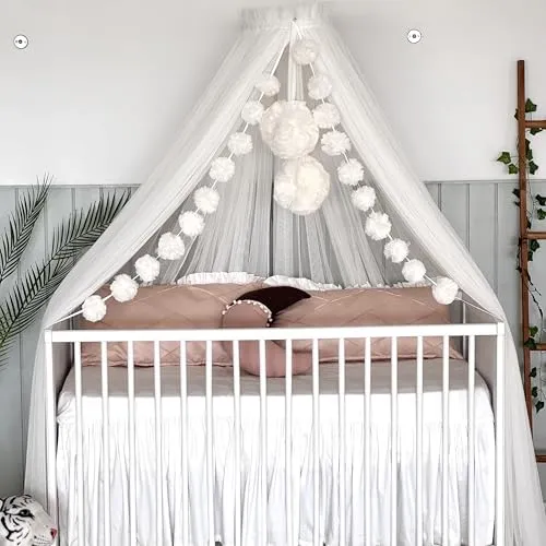 Baby Fancyroom Betthimmel für Babybett, Prinzessin Babywiege, Moskitonetz, Beistellbett Himmel, Babyzimmer Deko, Baldachin Kinderzimmer aus Premium Tüll (Ecru/Creme)
