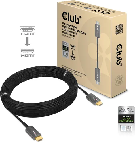 Club 3D High Speed HDMI AOC Kabel 8K60HZ 4K120Hz 15m - HDMI-Kabel & Videokabel mit Active Optical Cable Technologie, ideal für 8K60Hz und 4K120Hz, sorgt für gestochen scharfe Bildqualität über 15 m.