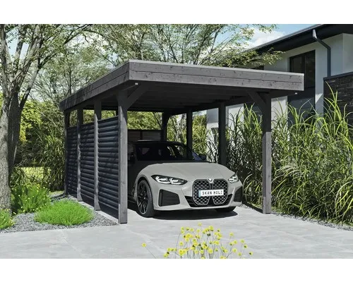 Skan Holz Carport Friesland Hybrid 314 cm x 555 cm - Carport mit modernem Design aus imprägniertem Nadelholz und Aluminium-Trapezprofilen, schützt Ihr Fahrzeug zuverlässig und bietet gleichzeitig eine ansprechende Optik.