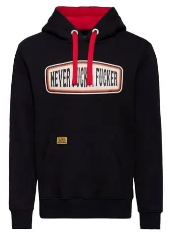 King Kerosin Herren Hoodie · Kapuzenpullover · Sweater · Hooded · Sweatshirt · Statement Print · Kapuze · Tunnelzug · Druck · Vintage · Retro · Biker · Langarm · Never Fuck A Fucker