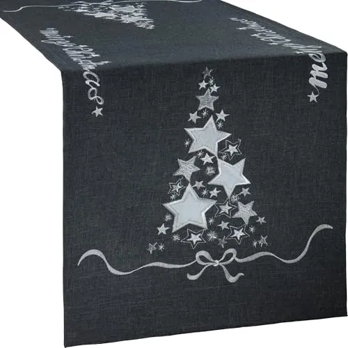 Erwin Müller Tischläufer Merry Xmas anthrazit Größe 40x100 cm