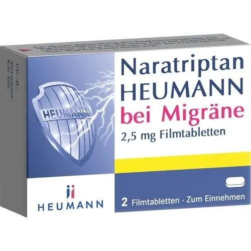 Produktbild NARATRIPTAN Heumann bei Migräne 2,5 mg Filmtabl. 2 St. PZN 09542263