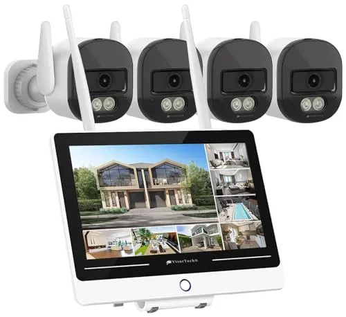 VisorTech Video-Überwachung: Funk-Überwachungssystem, Display-HDD-Rekorder, 4X 2K-Kamera, WLAN 6 (Outdoor Überwachungskamera Set, Funk-Kamera mit Bildschirm)