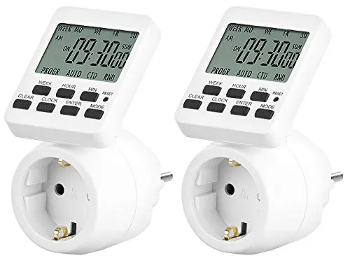 revolt Schaltzeituhr: 2er-Set Digitale Zeitschaltuhren mit 180° rotierbarem LCD-Display (Zeitschaltuhr minutengenau, Digitale Steckdose, Timer)