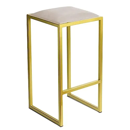 Barhocker Gold ohne Lehne 64 cm - Metall Barstuhl mit Gepolstertem Sitz - Loft Style