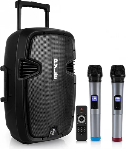 Pyle Musikbox Bluetooth Groß 1000W - Tragbare Lautsprecher mit 1000W Leistung, ideal für Partys oder Veranstaltungen. Inklusive 2 UHF-Mikrofonen, Bluetooth-Streaming und vielseitigen Anschlüssen für maximalen Spaß.