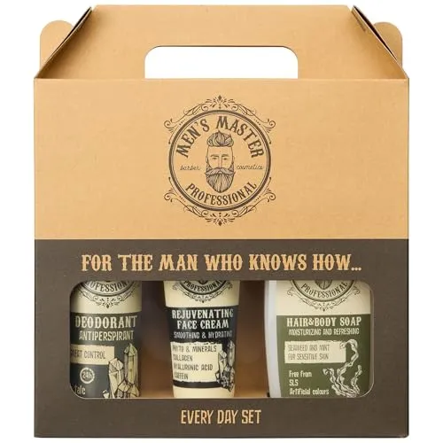 Men's Master 3-teiliges, Every Day Set | Antitranspirant Deodorant 24 Stunden | Verjüngende end Anti-aging Creme Männer | Shampoo für Körper und Haare | Gesichtspflege Männer | Geschenkset für Ihn