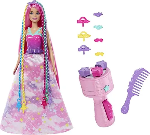 Barbie Dreamtopia - Puppe mit regenbogenfarbenen Haaren und Haarverlängerungen, kreatives Styling und unendlicher Spaß für Kinder ab 3 Jahren