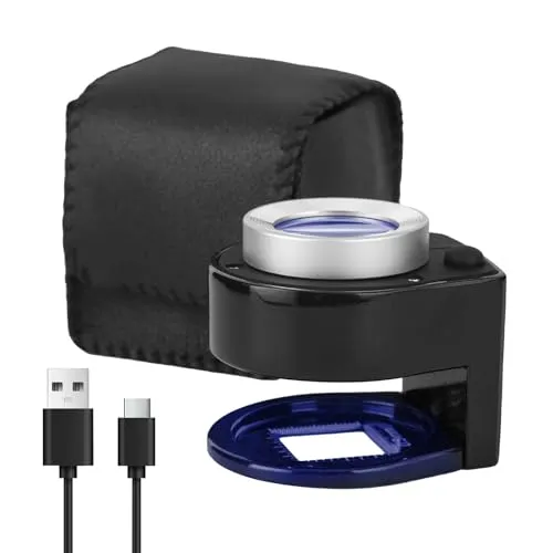 30X Metall Lupe Stofflupe Leinen-Testerlupe mit 6 LED und UV-Licht, Metalllupe mit Skala zum Nähen, Textil, Kartenlesen