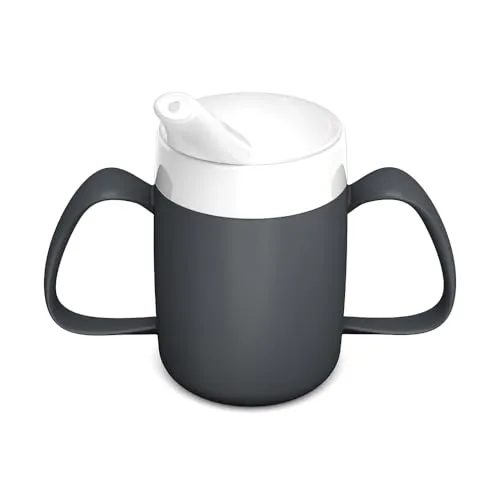 Ornamin 2-Henkel-Becher Pflegebecher mit Schnabelaufsatz für Senioren & Pflegebedarf | Anthrazit | Trinkbecher | Trinkhilfe | Schnabelbecher | Ergonomischer Becher