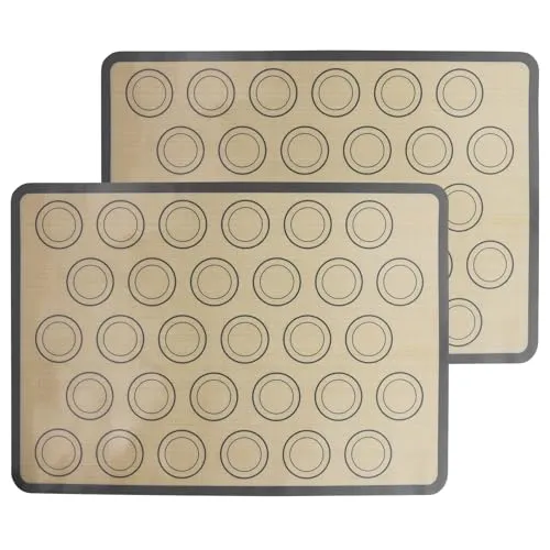 Stück Backmatte für Macarons, 42x29.5 cm Backmatte aus Silikon, BPA Frei Macarons Silikonmatte, 30 Löcher Graue Anti-Rutsch-Backmatte Rechteckig, für Macarons, Pizza, Kekse und Brote 2
