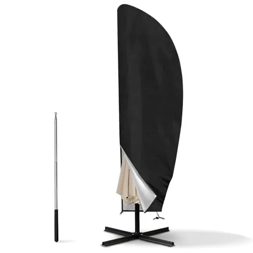 LEESITEC Sonnenschirm Schutzhülle,Sonnenschirm Abdeckung für 2 bis 4 M Große Sonnenschirm Schutzhülle Outdoor Ampelschirm, Wetterfeste,UV-Anti,Winddicht und Schneesicher 280x40/80/50cm-schwarz