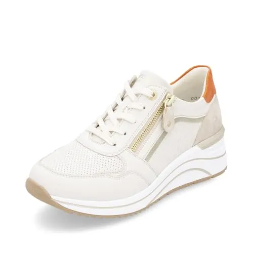 Rieker Damen D0T10 Sneaker Low Weiß, 43 EU - Damen-Sneaker mit extraweiter Passform, Lite n Soft herausnehmbarer Einlegesohle für optimalen Komfort.
