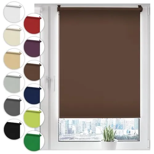 Verdunkelungsrollo Klemmfix ohne Bohren 30cm x 100cm Braun Verdunklungsrollo Fensterrollo Rollo Seitenzugrollo Klemmrollo für Fenster & Tür