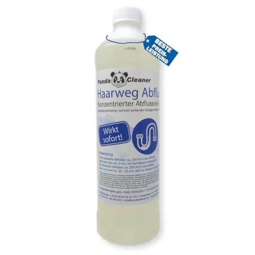 PandaCleaner Haar-Weg Abflussreiniger - Entfernt Hartnäckigste Verstopfungen - Hochkonzentrierter Rohrreiniger - Abflussfrei (1000ml)