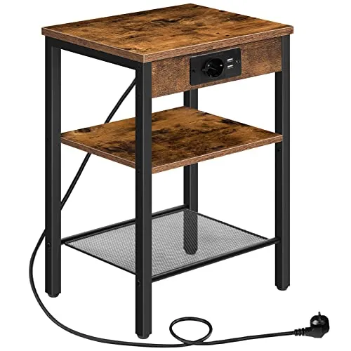 HOOBRO Beistelltisch mit Steckdose und USB-Anschlüssen