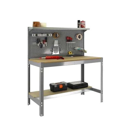 Simonrack Werkbank 600 kg Belastbarkeit - Werkbank mit großer Arbeitsfläche (144,5x121x61 cm), ideal für Garagen und Werkstätten, bietet eine Tragfähigkeit von 600 kg pro Regalboden für maximale Stabilität.