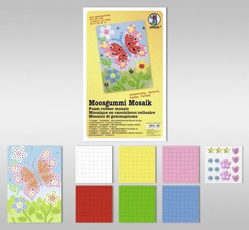 BASTELMAPPE MOOSGUMMI MOSAIK SCHMETTERLING BASTELN KLEBEN NACH ZAHLEN NEU