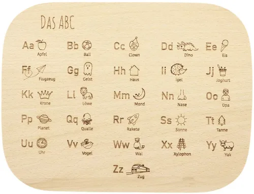 ABC Frühstücksbrett Frühstücksbrettchen zum Alphabet lernen Buche 24 x 18 cm