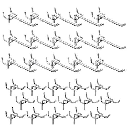 DYOUen 60 Stk Lochwand Haken Lochwandhaken Pegboard Einfachhaken Zubehör Werkzeugwand Anhänge Haken für Werkzeughalter Wand, Garage, Regal, Werkstatt (2)