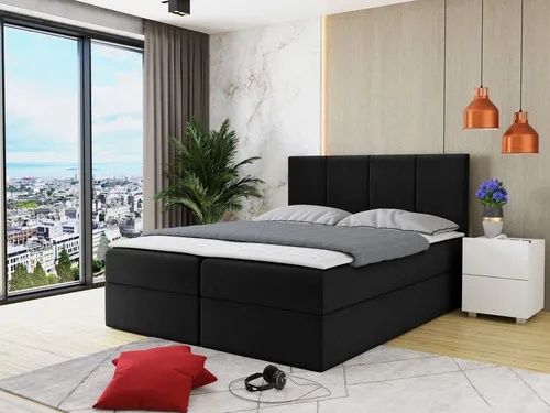 MIRJAN24 Boxspringbett Rebos 180x200 cm - Schwarz mit zwei Bettkästen - Stylisches Boxspringbett Rebos in Schwarz, ausgestattet mit zwei praktischen Bettkästen für zusätzlichen Stauraum und einem bequemen Topper für optimalen Schlafkomfort.