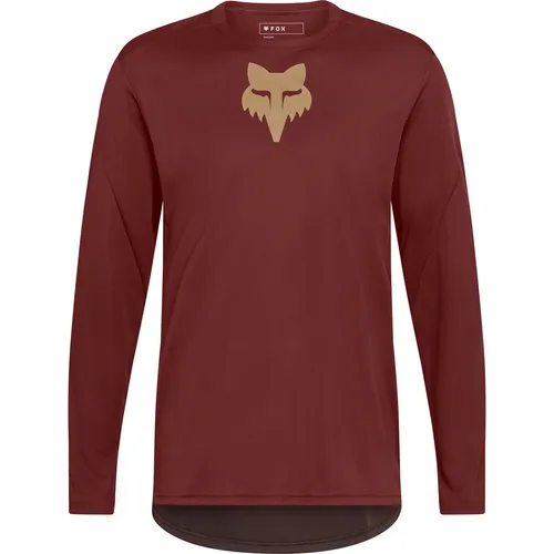 Fox Herren Ranger Fox Head Trikot (Größe L, rot) - Radtrikots aus recycelten Materialien, feuchtigkeitsableitendes Mesh und verlängertes Rückenteil für optimalen Komfort beim Mountainbiken.