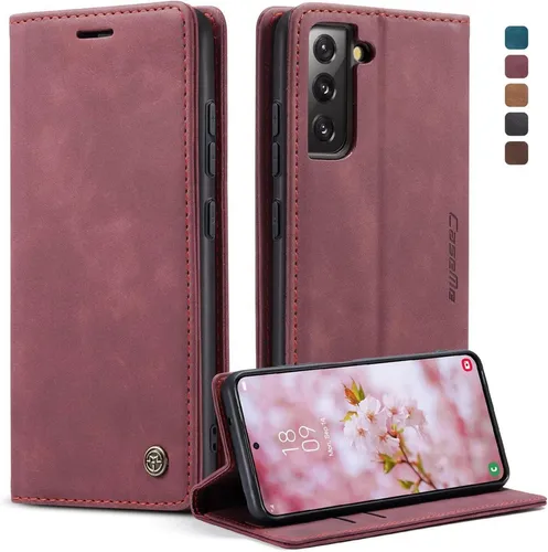 Samsung Galaxy S22 5G Klappbare Leder Flip Case - Weinrot - Stylische Handyhülle für Erwachsene, bietet zuverlässigen Schutz und einen praktischen Standfuß für bequemes Video-Streaming.