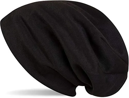 styleBREAKER warme Feinstrick Beanie Mütze mit sehr weichem Fleece Innenfutter, Longbeanie unifarben, Unisex 04024092, Farbe:Schwarz